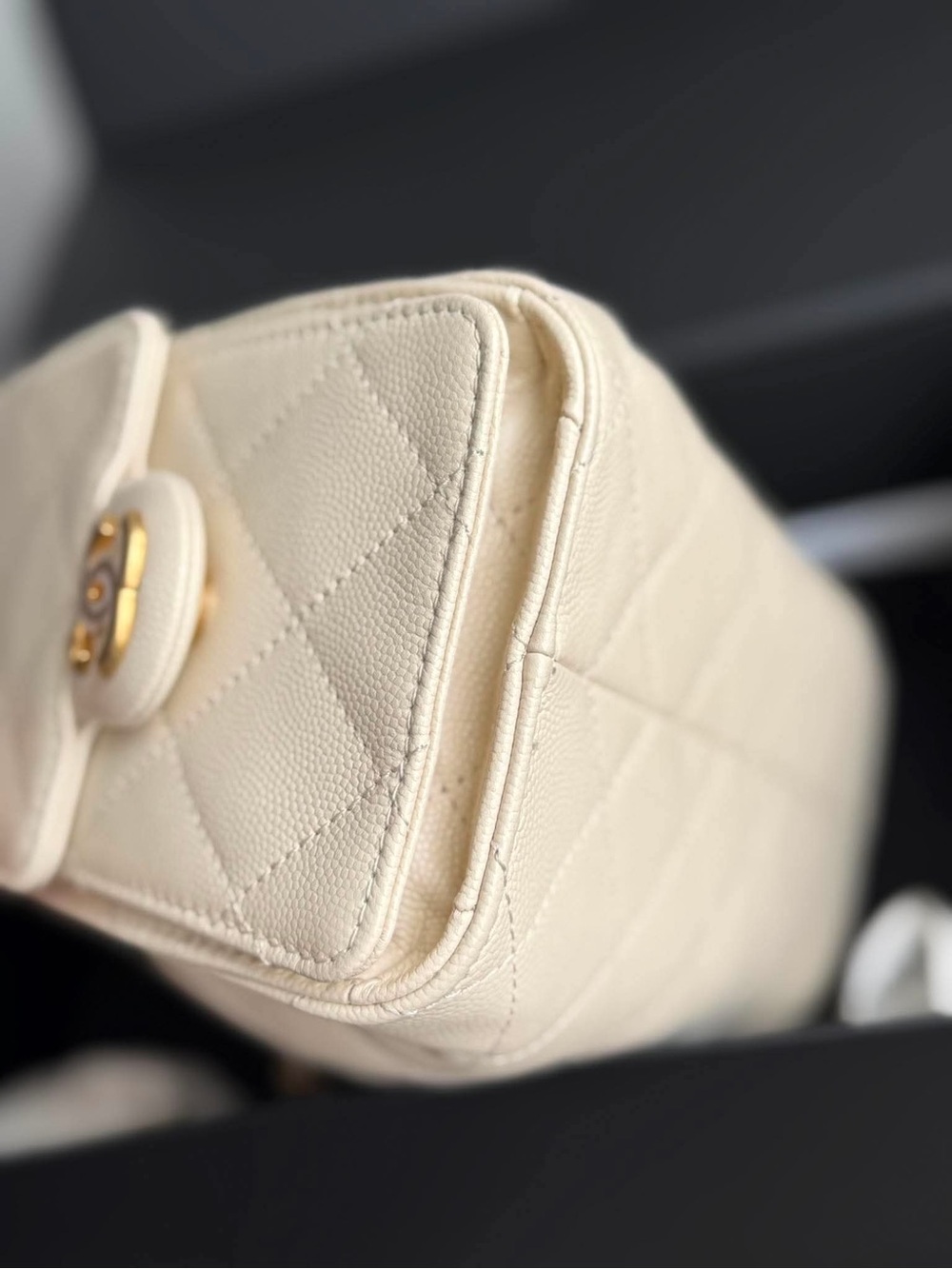 SOLD- CHANEL Mini Cream Quilted Drawstring Shoulder Bag with Gold Hardware - Picture 4 of 8